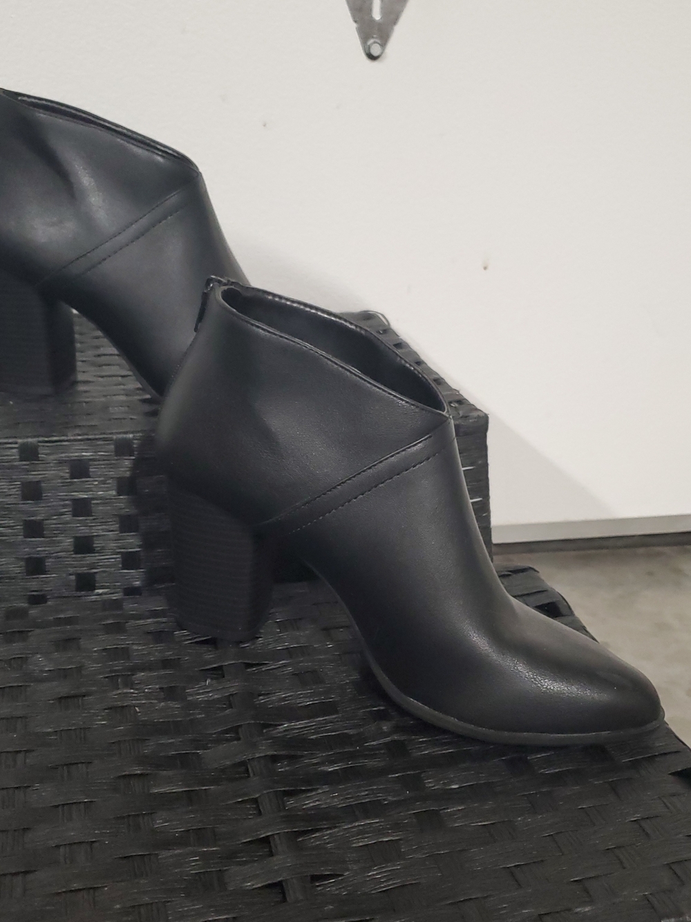 stradivarius Black Faux-Leather Ankle Booties with Block Heel